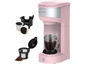 LITIFO Single Serve Coffee Maker for Ground coffee Tea  K Cup Pod 2In1 Small Coffee Machine with 6 to 14oz Reservoir OneButton Fast Brew Auto Shutoff  Self Cleaning Function Pink