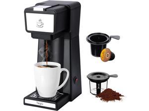 Teglu Upgraded Single Serve Coffee Maker 2 in 1 for K Cup Pods  Ground Coffee Mini K Cup Coffee Machine 614 oz One Cup Coffee Brewer with OneBouton Fast Brewing Reusable Filter CM206SB