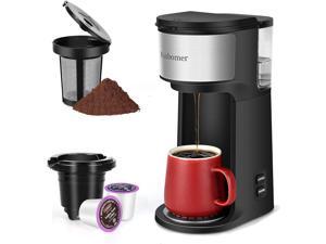 Ranbomer Single Serve Coffee Maker K Cup and Ground Coffee Machine 2 in 1 6 to 14 Oz Brew Sizes Mini One Cup Coffee Maker with Self cleaning Function Fits Travel Mug Black