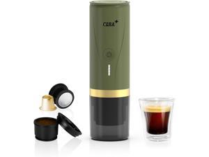 CERA Portable Espresso Machine SelfHeating Coffee Maker 20 Bar Pressure Compatible with NS Pods  Ground Coffee for Travel Camping Office HomeGreen