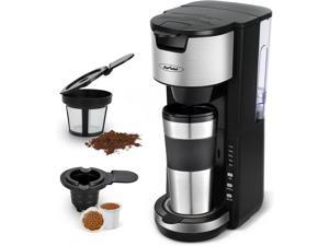 Sunvivi Single Serve Coffee Maker For Single Cup Pods  Ground Coffee with 30 Oz Detachable Reservoir 3 levels One Cup Adjustable Drip Tray Suitable for 7 Travel Tumbler