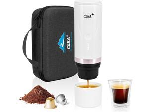CERA Portable Electric Coffee Maker Rechargeable Mini Battery Espresso Machine with Heating Function 20 Bar Compatible with NS Pods  Ground Coffee for Travel Camping Home White