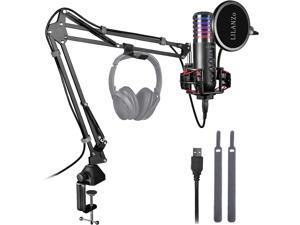 USB Gaming Condenser Microphone for PC PS4 PS5 Computer Streaming Podcast Studio Cardioid Gaming Mic Kit for Recording YouTube with Boom Arm Stand Pop Filter Mute Button Volume Echo Red