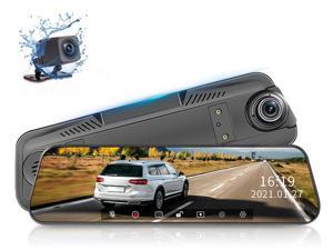 Mercylion M9661 Mirror Dash Cam 9.66" 1080P Front and Rear View Mirror Camera Waterproof Backup Camera, Night Vision,  Parking Mode, Touch Screen, voice control