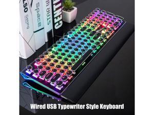 KEHIPI Typewriter Style Mechanical Gaming Keyboard with True RGB Backlit Collapsible Wrist Rest 108Key Blue Switch Retro Round Keycap Black