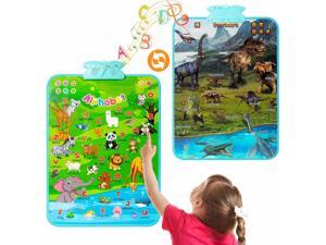 Electronic Interactive Alphabet Wall Chart 2 in 1, Double Sided ABC Learning Poster with Sounds Up on Toddler Educational Animals and Dinosaurs Theme Musical Learning Toys Gift for Kids