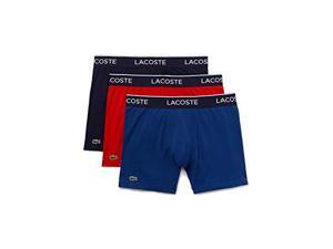 Lacoste Men's Boxer Briefs Casual 3 Pack Cotton Stretch Navy Blue/Red/Methylene