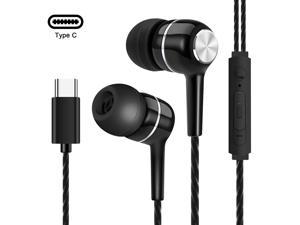 InEar Wired Type C Earbuds Headphones  with Microphone  Volume Control Fit for Android Smartphone Black