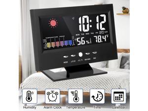 Voice-activated Alarm Clock for Bedroom FM Radio Date Temperature Humidity  Display Easy Snooze Sleep Timer - Black Wholesale