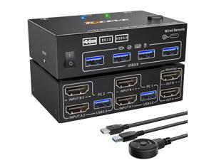 Dual Monitor KVM Switch 2 Port 4K60Hz 2K144Hz Simulation EDIDHDMI USB 30 Switch Extended Display 2 Monitors 2 Computers with HDMI and USB 30 Cables Wired Controller