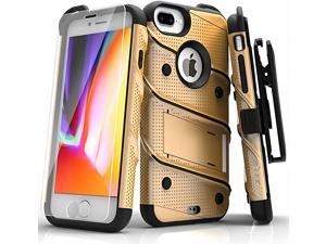 ZIZO Bolt Series for iPhone 8 Plus Case Military Grade Drop Tested Tempered Glass Screen Protector Holster iPhone 7 Plus case Gold Black