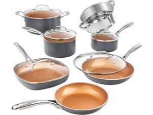Gotham Steel Diamond 12 Piece Cookware Set NonStick Copper Coating Includes Skillets Frying Pans and Stock Pots Dishwasher and Oven Safe Graphite