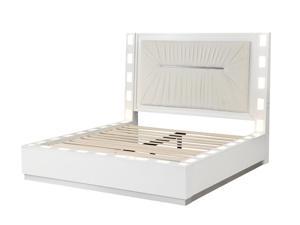 Coco LED King Size Bed Made with Wood in Milky White