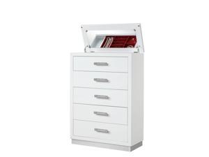 Coco Chest with Mirror Lid on Top Made with Wood in Milky White