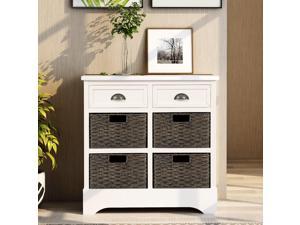 Rustic Storage Cabinet with Two Drawers and Four Classic Rattan