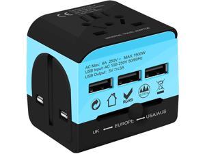 Charger Universal Adapter Multi Outlet Port 3 USB Phone Power All in One Multi Cable Multiple Phone Charge Wall Plug Blue 5 Core UTA 3USB BLU