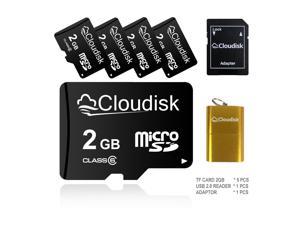 2GB 5Pack Cloudisk MicroSD Memory Card in Bulk Wholesale Class 6 Flash Memory Card for Old phones ebooks small files With SD Adapter and USB Flash Drive