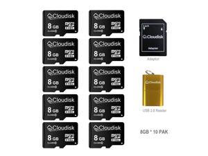 8GB 10Pack Cloudisk Micro SD Card U1 Class10 FHD MicroSDHC Memory Card High Speed Flash Memory Card For 1080P Videos photos Smartphone laptop With Adapter and USB Flash drive