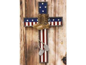 Ebros USA Flag Fallen Soldier W Boots  Dog Tag Memorial Cross Decor 1175 H