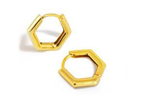 18K Gold Plated Sterling Silver Hexagon Hoop Huggies  Vermeil Mini Hoop Earrings