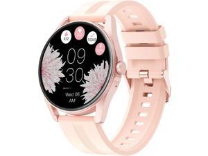 HUAKUA Smart Watches for Women Men AnswerMake Calls Compatible with iPhoneAndroid Phones Reloj para Mujer Hombre Round Fitness Tracker with Heart Rate Monitor SleepSteps Tracker Waterproof Pink