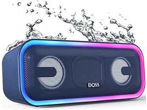 DOSS Bluetooth Speaker SoundBox Pro Wireless Bluetooth Speaker with 24W Impressive Sound Booming Bass IPX6 Waterproof 15Hrs Playtime Wireless Stereo Pairing Mixed Colors Lights 66 FT  Blue