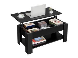 Modern Lift Top Coffee Table with Hidden Compartment  Storage Black