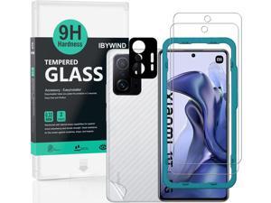 Ibywind Screen Protector for Xiaomi 11T 5G11T Pro 5GPack of 2 Metal Camera Lens ProtectorBack Carbon Fiber Skin ProtectorIncluding Easy Install Kit