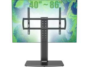 Universal TV StandBase Tabletop TV Stand with Wall Mount for 40 to 86 inch 5 Level Height Adjustable Heavy Duty Tempered Glass Base Holds up to 132lbs Screens HT03B003
