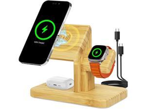 Wireless Charging Station for Apple 3 in 1 Wireless Charger Stand 20W Fast Magnetic Bamboo Charging Station for iPhone 141312 ProMaxPlus for Apple Watch 876SE5432 for Airpods 32Pro