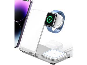 Intoval Charging Station for Apple iPhoneWatchAirpods 3 in 1 Wireless Charger for iPhone 14131211XSXRXSX8 iWatch 8Ultra76SE5432 Airpods Pro2Pro1321 Y9Silver