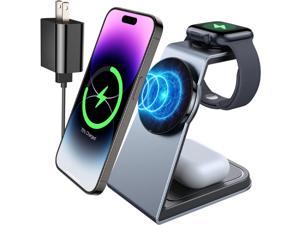 NiSHEN Magnetic Charging Station for Multiple Devices Aluminum 15W Fast 3 in 1 Wireless Charger Stand Dock for Apple Watch SE87654 iPhone 141312ProMaxPlusmini  AirPods 32Pro Grey 1