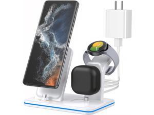 Charging Station for Samsung Multiple Devices 3 in 1 Fast Charger Station Wireless Charger for Galaxy Watch 5 Pro543 Galaxy S23S22S21S20S10Note20Note10Z Flip 4Z Fold 4Galaxy Buds