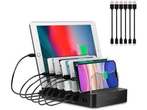GCord 6 Port Charging Station for Multiple Devices USB Charger Docking Station with Watch Stand and 6 Pack Mixed Cables