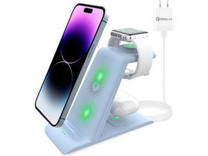 Wireless Charger 3 in 1 15W Fast Wireless Charging Station for Apple Watch Ultra 8 Se 7 6 5 4 3 AirPods Pro 3 2 Wireless Charger Stand for iPhone 14131211 PlusPro MaxXXRXs MaxSE88 PlusBlue