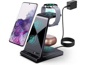 Wireless Charging Station 3 in 1 Wireless Watch Charger for Samsung Galaxy Watch 5 Pro 4 Gear S3 Galaxy Buds 2 Pro Phone Charger Stand Compatible with Samsung Z Fold 4S22S21S20Z Fold 3 Black