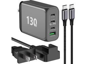 100W USB C GaN Charger 4 Port 130W PD PPS Super Fast Charging Station TypeC Laptop Wall Charger Block Power Adapter AC Cable Multiple Port for iPhone 14 iPad MacBook Pro Samsung Pixel Lenovo HP Dell