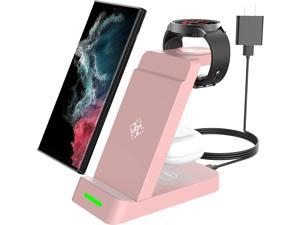 SPGUARD 3 in 1 Wireless Charger Stand for Samsung Galaxy Watch 5 Pro54 Active 21 Galaxy S23UltraS23S22Note 2010Z Flip 43 Fold 43 Galaxy Buds 22 Pro Wireless Charging StationPink
