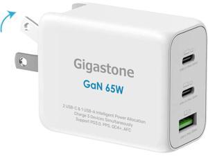 Advanced GaN Technology Gigastone 65W USB C Charger Block 3Port Fast GaN Charger Dual Type C  1 USBA Power Adapter Compatible with iPhone iPad Pro MacBook Pro Laptop Nintendo Switch Android