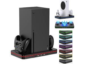 Vertical Cooling Fan Stand for Xbox Series XS with 7 Color Lights Dual Controller Charging Station Accessories for Xbox Series XS Console with 3 Hub USB Ports