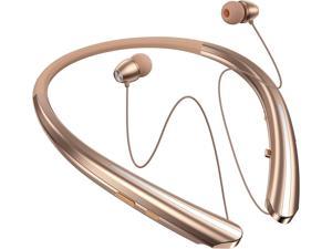 Neckband Bluetooth Headphones Retractable Neckband Headset Wireless with Sweatproof High Volume Earbuds Call Vibrate Alert Earphones with Mic Work with iPhone iPad Android Samsung Rose