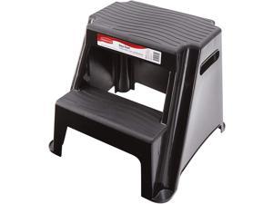 Rubbermaid RMP2 2Step Molded Plastic Stool with NonSlip Step Treads 300Pound Capacity Black Finish