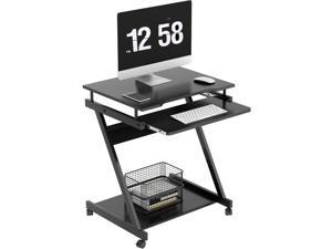 SDHYL Laptop Desk Mobile Standing Laptop Cart Small Workstation with Keyboard Tray Work Stand for Small Space Black