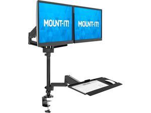 MountIt Dual Monitor Desk Mount with Keyboard Tray  Full Motion Gas Spring Dual Monitor Arm and Keyboard Tray Mount  Height Adjustable Sit Stand Workstation  VESA Monitor Mount  Black MI7996