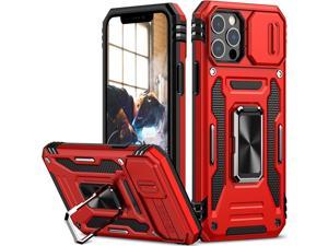 Nvollnoe for iPhone 12 Case with Slide Camera Cover Drop Tested Military Grade Heavy Duty Protective Durable Sturdy Rotate Ring Kickstand Phone Case for iPhone 12Red
