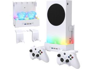 FYOUNG Wall Mount Kits for Xbox Series S with Cooling Fan RGB Color Fan Cooler System Stand with 3 Levels Adjustable Speed Extra 3 USB Port  2 Controller Holder for Xbox Series S Accessories