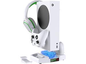 Vertical Cooling Stand for Xbox Series S with Suction Cooling Fan Dual Controller Charger Station Cooling Station with 3 Levels Adjustable Fan Speed Cooling System Headset Stand and Extra USB Ports