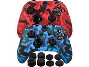 UUShop Silicone Rubber Cover Skin case AntiSlip Water Transfer Customize Camouflage for Xbox OneSX Controller x 2red  Blue  FPS PRO Extra Height Thumb Grips x 8