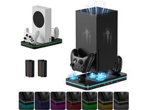 Cooling Fan for Xbox Series XS with RGB Light Strip Dual Controller Charging System for Xbox with 2 X 1100mAh Battery HUIJUTCHEN 3 Usb Ports Vertical Cooling Stand for Xbox Series XS Accessories