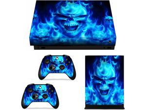 FOTTCZ Vinyl Skin for Xbox One X Console  Controllers Only Sticker Decorate and Protect Equipment Surface Blue Fire Evil Spirit